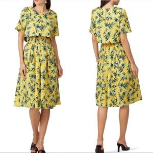 Autumn Abeigbo Lottie Palm Print Short Sleeve Blouson Hourglass Midi Dress Sz 8